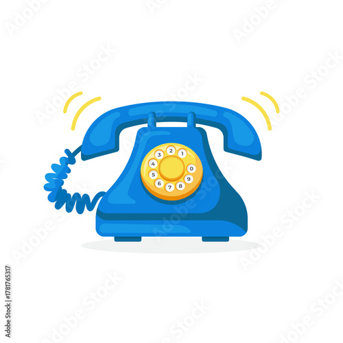vector illustration of Blue Retro Telephone With Rotary Dial And Corded Handset For Nostalgia, Communication, And Design