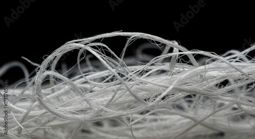 Highly magnified view of pure white cellulose fibers extracted from natural wood pulp forming an intricate tangled structure ,wall ,molecule ,industry
