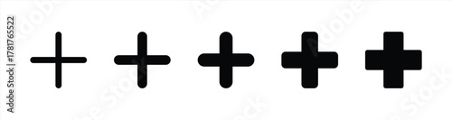 Plus Icon Black | Pluses | Cross Symbol | Addition Logo | Positive Sign | Isolated Transparent | Variations