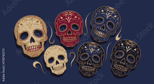 Canvas-taulu A vibrant collection of intricately decorated sugar skull emoticons, showcasing