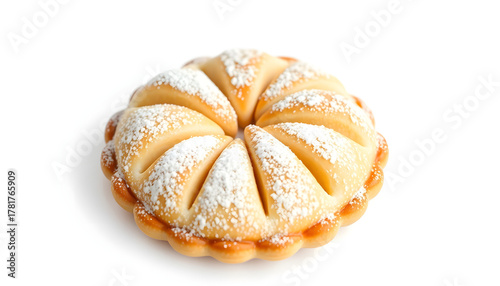 Wallpaper Mural Freshly baked round pastry with powdered sugar on white background   Torontodigital.ca