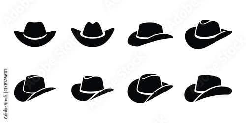 Cowboy hat silhouette set vector, Western style hat icons collection