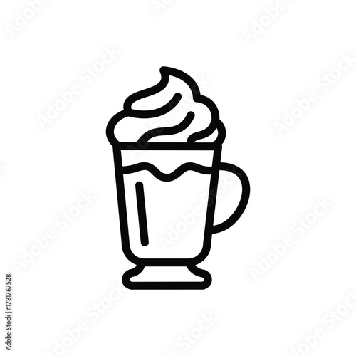 Cold coffee cup line icon, outline illustration of take away cup with whipped cream topping, representing iced coffee, frappe, or cold drink beverage concept
