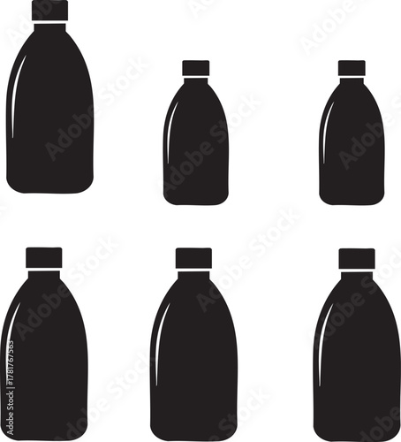 Vector set of glass alcohol and drink bottles for bar and restaurant beverage illustration design collection