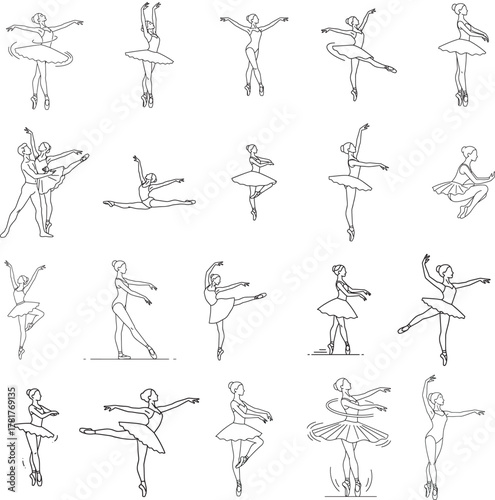 Ballet Dance Poses Collection - Hand-drawn Line Art of Dancers in Various Ballet Positions