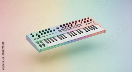Pastel Digital Synthesizer Keyboard Floating on Soft Gradient Background