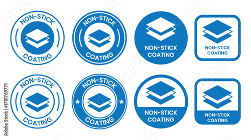 Non Stick Coating icon set. Non Stick Coating of vector labels for kitchen pan or cooking pot. Non Stick Coating logo, label, badge, sticker, symbol, emblem, black, circle, line vector isolated.