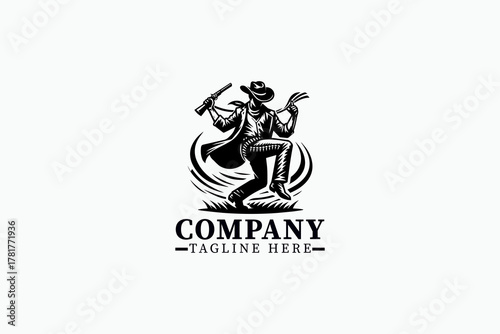 Wallpaper Mural Minimalist Cowboy Character Vector Logo – Black Silhouette of Lone Western Cowboy with Hat and Boots, Simple Bold 2D Wild West Illustration for Branding, Mascot Design, Rodeo Graphics, and Western Art Torontodigital.ca