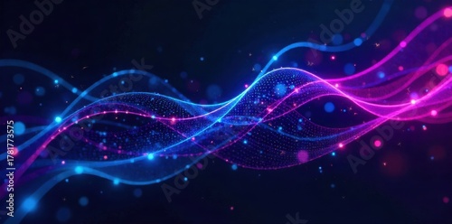 Macro shot of a holographic, futuristic coupon barcode with glowing lines. Extreme macro photography of a holographic, iridescent barcode pattern. Glowing neon blue and magenta lines form a complex,