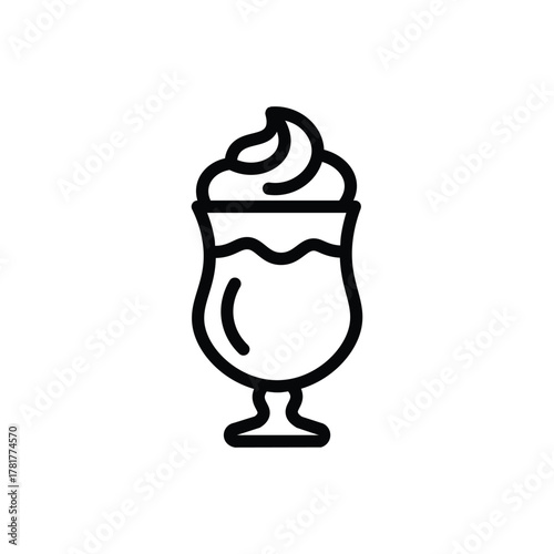Iced coffee drink line icon, tall glass with straw and whipped cream topping, representing frappe, iced latte, or cold beverage, perfect for cafe and drink menu design