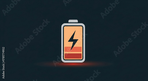 A low battery icon with a lightning bolt symbol is displayed against a dark blue backdrop, indicating a need for recharging or power replenishment