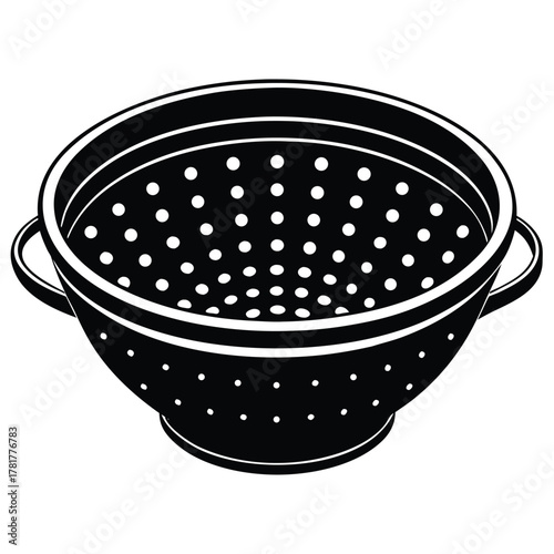Black and White Silhouette of a Colander with Handles and Perforations strainer kitchenware