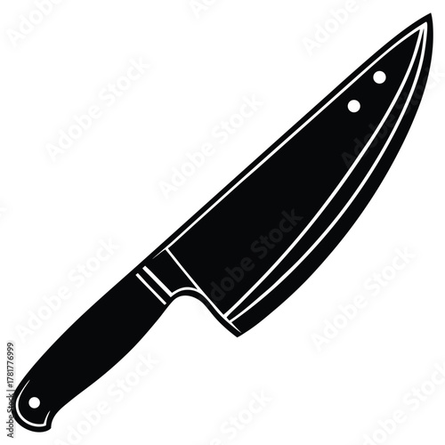 Black Silhouette Of A Chef Knife With White Outline kitchen knife cutlery