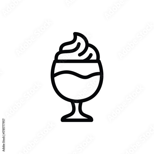 Iced coffee drink line icon, tall glass with straw and whipped cream topping, representing frappe, iced latte, or cold beverage, perfect for cafe and drink menu design
