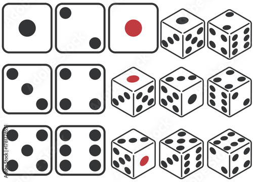 サイコロ全目セット（アイソメトリックと平面デザイン）