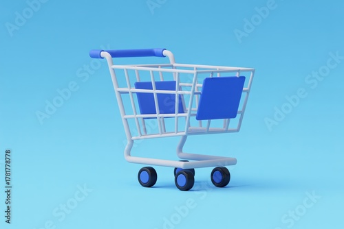 Shopping cart icon blue handle white frame background surreal fantasy retail design