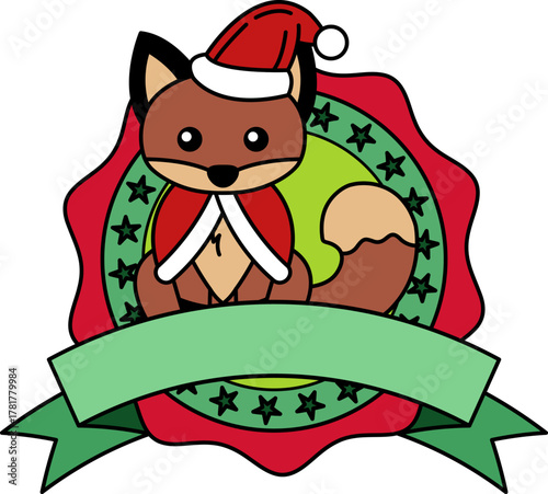 logotype of A cartoon fox wearing a Santa hat