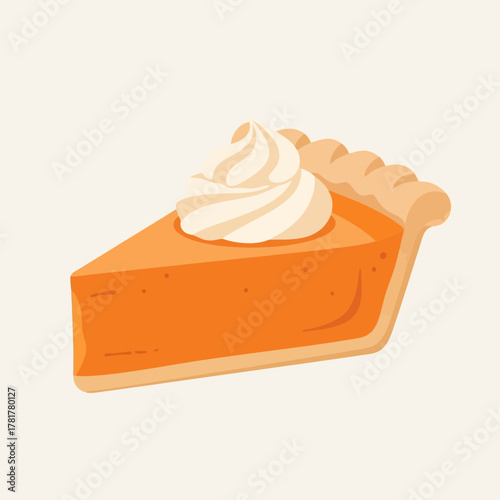 A single slice of pumpkin pie topped with whipped cream, ready to eat.