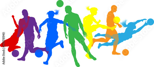 Silhouette soccer football player set. Active sports people healthy players fitness silhouettes concept.