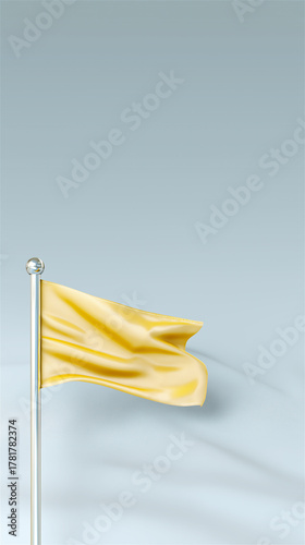 Yellow flag waving on pole against clear sky, symbolizing caution, alertness, and minimal design with copy space.