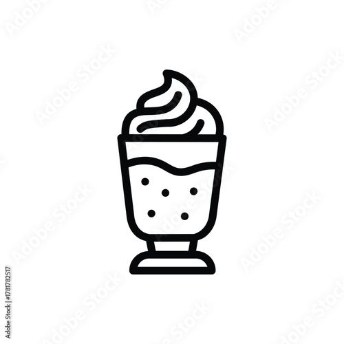 Iced coffee drink line icon, tall glass with straw and whipped cream topping, representing frappe, iced latte, or cold beverage, perfect for cafe and drink menu design