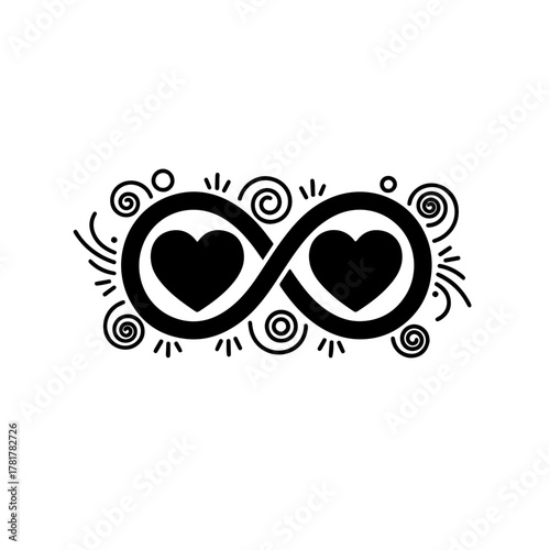 icon featuring two intertwined hearts forming the infinity symbol. Perfect for conveying concepts of eternal friendship, boundless affection, platonic love, and unbreakable bonds