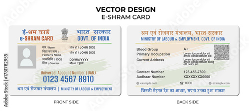 Dummy E-Shram Card layout of indian, for non companies worker UAN 