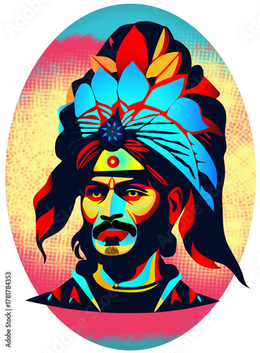 Colorful Abstract Portrait of a Royal Man in Pop Art Style