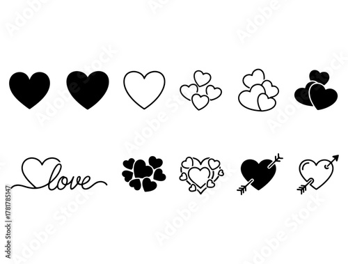 Collection of Valentine's Day hearts and love symbols, perfect for designs, cards, and festive projects