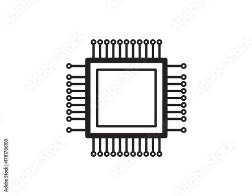 Computer Chip Line Icon — Minimal Bold Outline Technology, Hardware, and Electronics Vector Symbol
