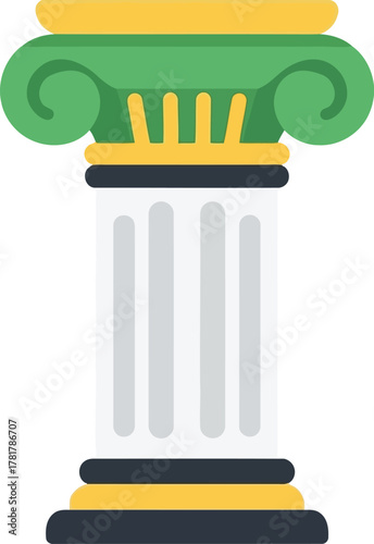 Iconic ionic column capital green yellow classic architecture symbol vector