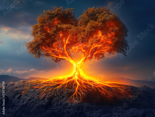 Glowing Family Tree in the Shape of a Heart, Symbolizing Togetherness