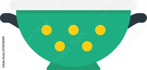 Turquoise colander kitchen utensil food preparation flat vector icon vector