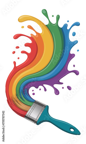 Creative paintbrush illustration with colorful rainbow paint splash for art and design inspiration 
