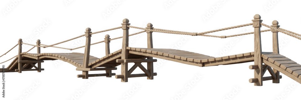 Naklejka premium Wooden footbridge with rope railings isolated on a transparent background