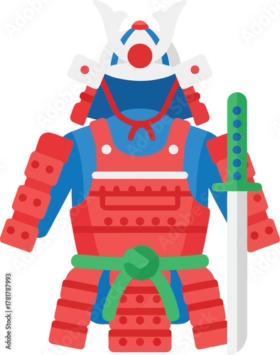 Vibrant samurai armor with katana sword japanese warrior fashion style vector
