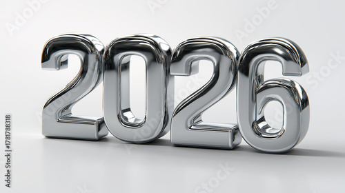Glossy Silver 2026 Metallic Typography Design
