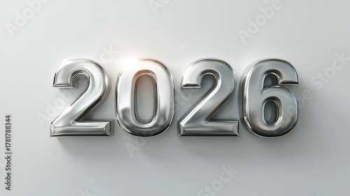 Elegant Chrome 2026 Year Number on White