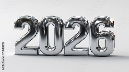 Minimal Silver 2026 3D Number Design