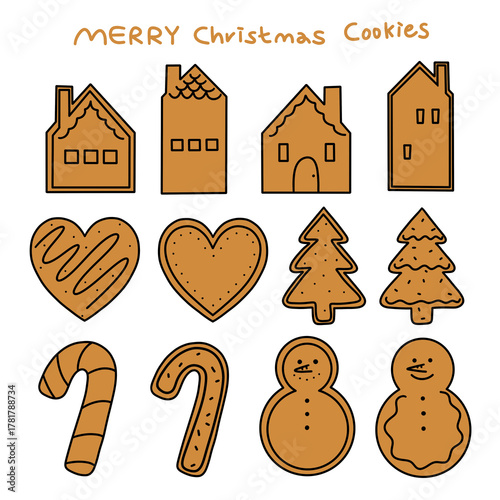크리스마스 성탄 쿠키 라인드로잉 스티커 세트(christmas cookies line drawing sticker set)