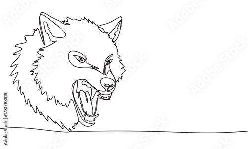 Snarling Wolf Head Continuous Line Art