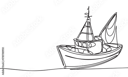 Continuous Line Drawing of a Fishing Boat