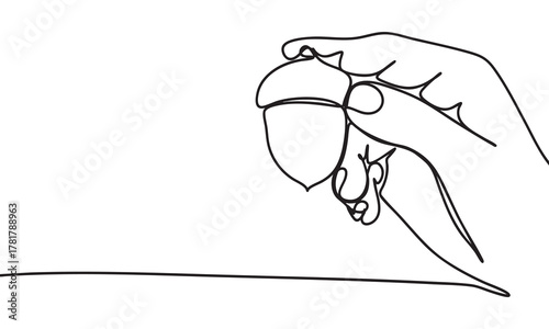 One line continuous Hand Holding Acorn
