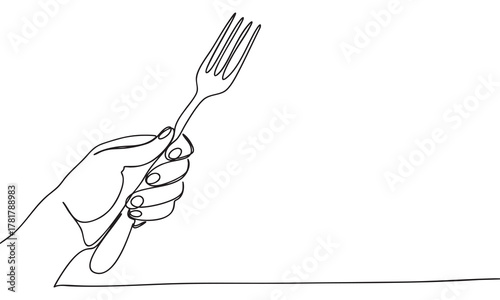 Continuous Line Drawing of a Hand Holding a Fork