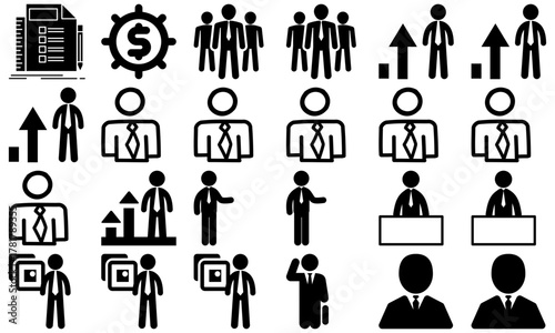 A minimal and modern startup vector, icon set representing essential business elements like idea, innovation, planning, success, and vision. Perfect for use in business presentations, pitch decks