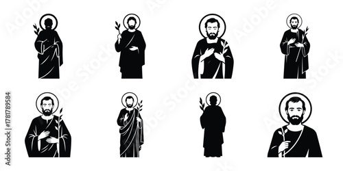 saint joseph silhouette vector icon set