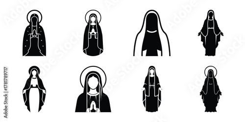 virgin mary silhouette vector icon set