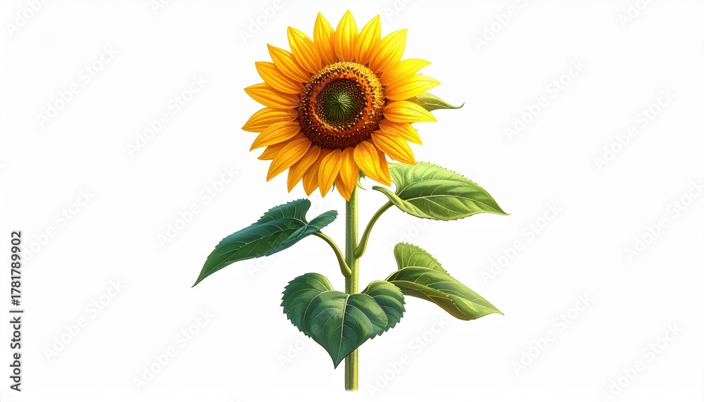 Obraz premium Sunflower with green leaves vibrant sunflower with lush green leaves capturing natural beauty and botanical elegance