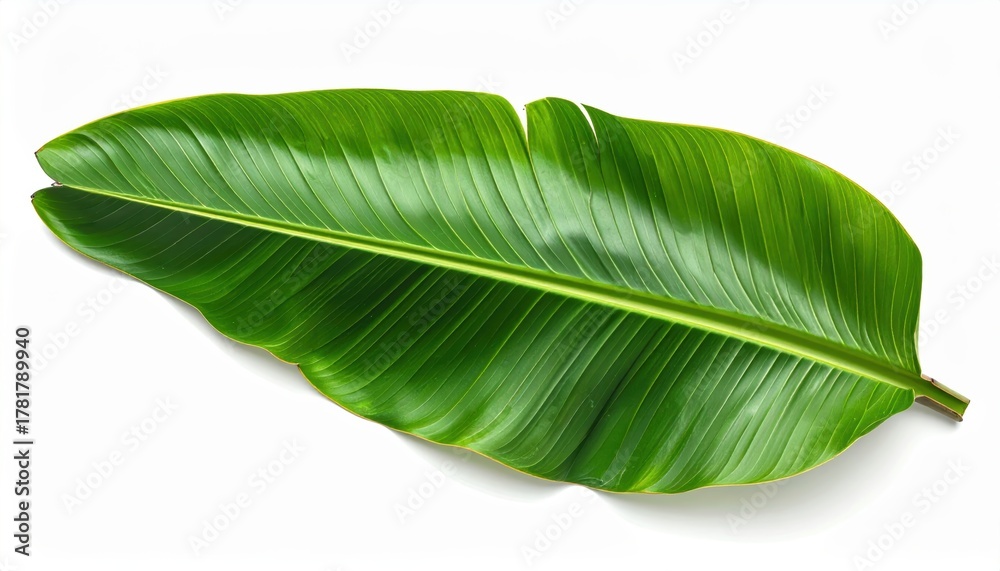 Obraz premium Tropical banana leaf isolated on clean white background vibrant green banana leaf perfect for tropical designs food photography or nature themed projects