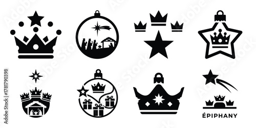 epiphany ornament silhouette vector icon set